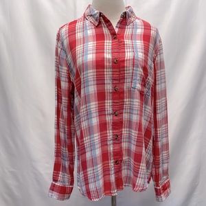 SO Favorite Shirt Junior’s Button Down Plaid Sz Large